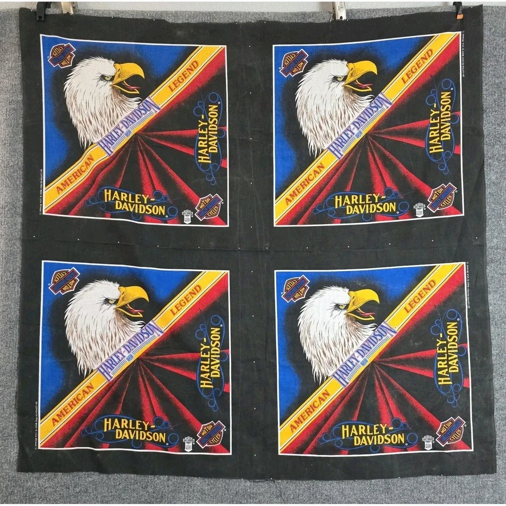 Vintage 80s Harley Davidson Fabric Uncut 4 Bandanas 44